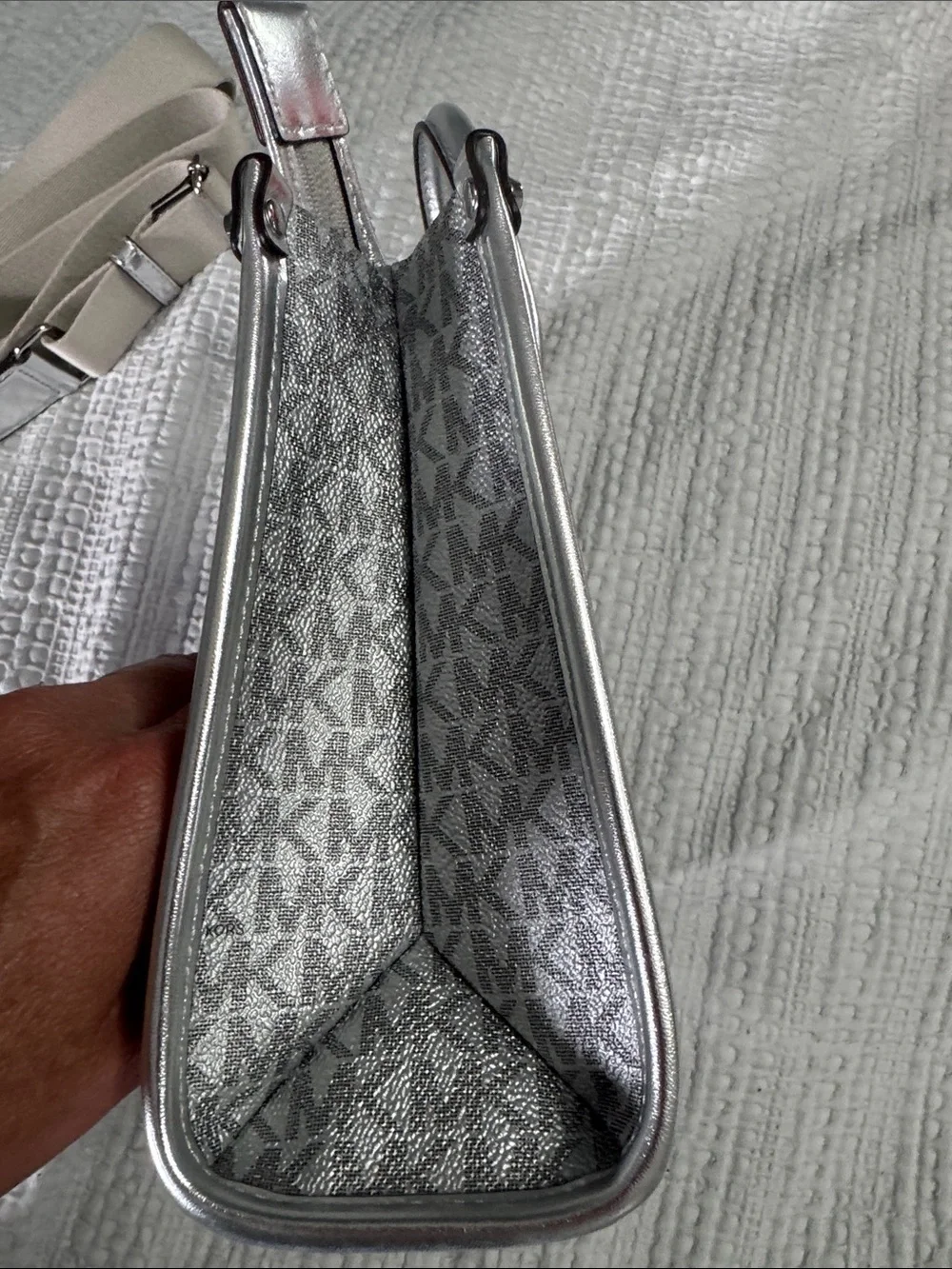 Michael Kors Metallic Silver Monogram Satchel